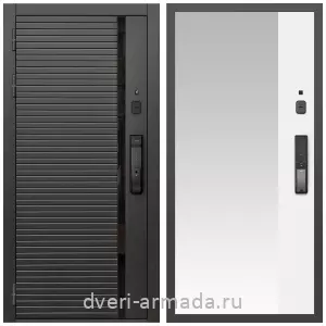 Входные двери со вставками, Умная входная смарт-дверь Армада Каскад BLACK МДФ 10 мм Kaadas K9 / МДФ 16 мм ФЛЗ-Панорама-1, Белый матовый