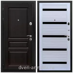 Двери МДФ для квартиры, Дверь входная Армада Премиум-Н МДФ 16 мм ФЛ-243 Венге / МДФ 16 мм СБ-14 Сандал белый стекло черное