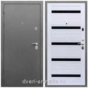 Дверь входная Армада Оптима Антик серебро / МДФ 16 мм СБ-14 Сандал белый стекло черное